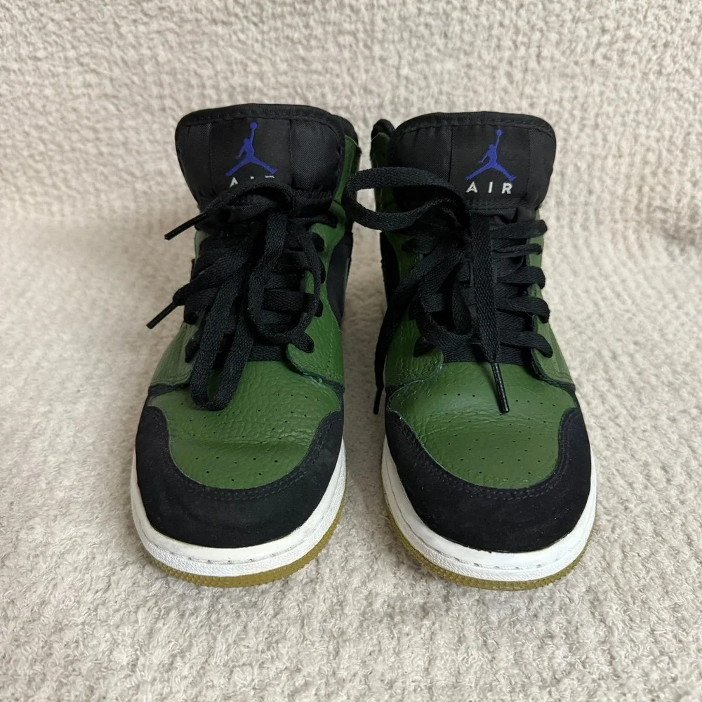 Nike Air Jordan‎ 1 Mid Olive Canvas Black Green Sneakers Shoes 6Y